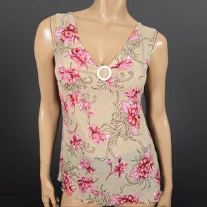 Vintage 90s Y2K Floral Babydoll Fairy Top Size M Beige Pink Mesh Sleeveless